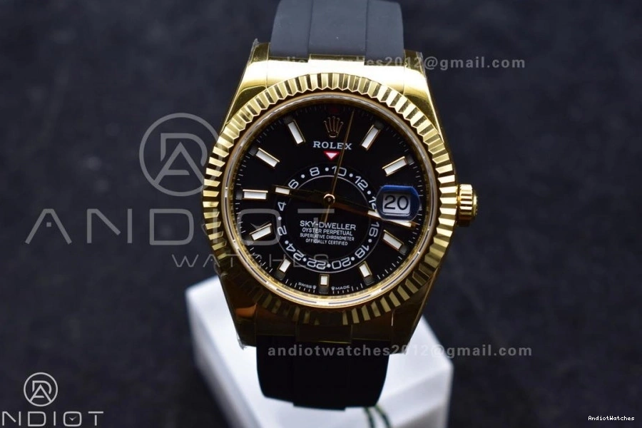 (Gain A23J Best Sky-Dweller ZF 336238 Weight) 1:1 Black Durable YG Edition Dial on 1098 Strap Oysterflex 0410